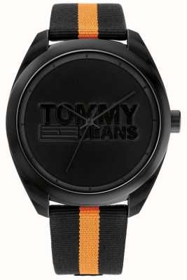 Tommy Jeans Heren | zwarte wijzerplaat | zwarte en oranje nylon band 1792042