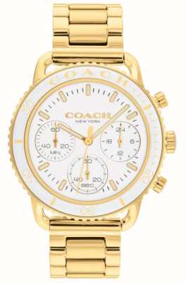 Coach Damescruiser | witte chronograaf wijzerplaat | gouden roestvrijstalen armband 14504051