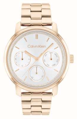Calvin Klein Dames | zilveren wijzerplaat | rosé gouden roestvrijstalen armband 25200178