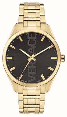 Versace V-verticaal | zwarte wijzerplaat | gouden pvd stalen armband VE3H00622
