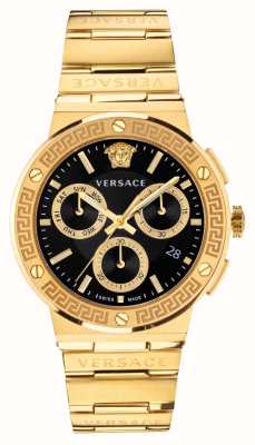 Versace Greca-logo chronograaf | zwarte wijzerplaat | gouden pvd stalen armband VEZ900421