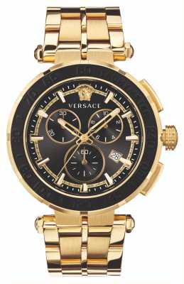 Versace Greca chronograaf | zwarte wijzerplaat | gouden pvd stalen armband VEPM00720