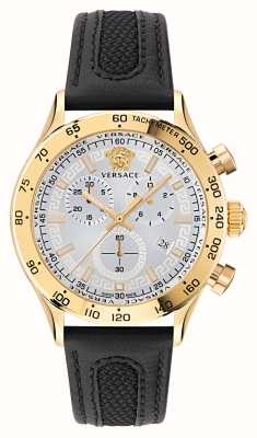 Versace Hellenyium-chrono| zilveren wijzerplaat | zwarte lederen band VE2U00222