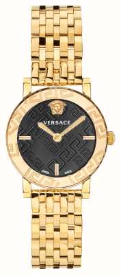 Versace Grieks glas | zwarte wijzerplaat | gouden pvd stalen armband VEU300621