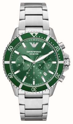 Emporio Armani Heren | groene chronograaf wijzerplaat | roestvrijstalen armband AR11500