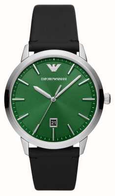 Emporio Armani Heren | groene wijzerplaat | zwarte leren band AR11509