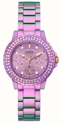 Guess Kroonjuweel voor dames | roze wijzerplaat | kristallen set | roze roestvrijstalen armband GW0410L4