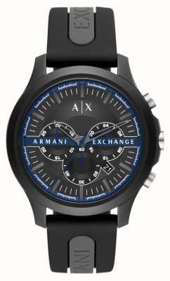 Armani Exchange Heren | zwarte chronograaf wijzerplaat | zwarte siliconen band AX2447