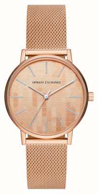 Armani Exchange Dames | rosé gouden wijzerplaat | rosé gouden stalen mesh armband AX5584