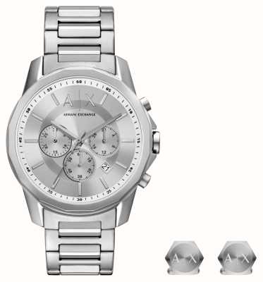 Armani Exchange Cadeauset voor heren | zilveren wijzerplaat | roestvrijstalen armband | roestvrijstalen manchetknopen AX7141SET