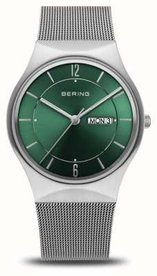 Bering Dag datum klassiek | groene wijzerplaat | roestvrijstalen gaas 11938-008DD