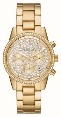 Michael Kors Ritz | kristallen chronograaf wijzerplaat | gouden roestvrijstalen armband MK7310