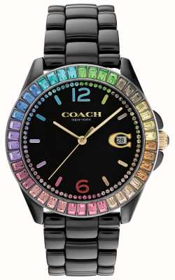 Coach Greyson zwart keramisch horloge met regenboog bezel 14504018