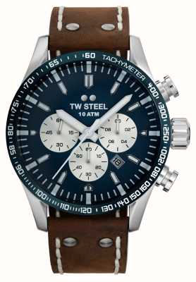 TW Steel Volante | blauwe chronograaf wijzerplaat | bruine lederen band VS121