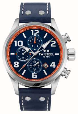 TW Steel Volante | blauwe chronograaf wijzerplaat | blauwe lederen band VS89