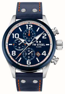 TW Steel Volante | blauwe chronograaf wijzerplaat | blauwe lederen band VS90