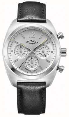 Rotary Avenger sport heren | chronograaf | zilveren wijzerplaat | zwarte lederen band GS05485/59