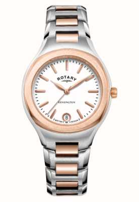 Rotary Dames Kensington | witte wijzerplaat | tweekleurige roestvrijstalen armband LB05107/02