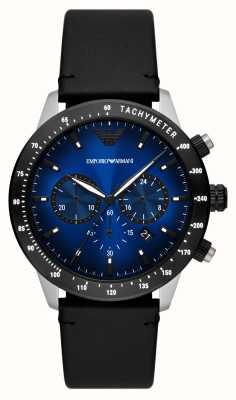 Emporio Armani Heren | blauwe chronograaf wijzerplaat | zwarte lederen band AR11522