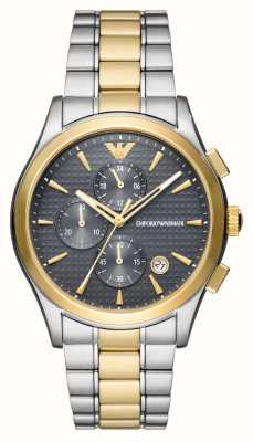 Emporio Armani Heren | grijze chronograaf wijzerplaat | tweekleurige roestvrijstalen armband AR11527