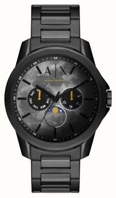 Armani Exchange Heren | grijze wijzerplaat | maanfase | zwarte roestvrijstalen armband AX1738