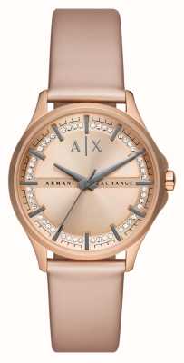 Armani Exchange Dames | roségouden wijzerplaat | kristallen set | rosé gouden pu band AX5272