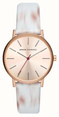 Armani Exchange Dames | roségouden wijzerplaat | witte en roze lederen band AX5588