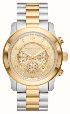 Michael Kors landingsbaan | gouden chrono wijzerplaat | tweekleurige roestvrijstalen armband MK9075