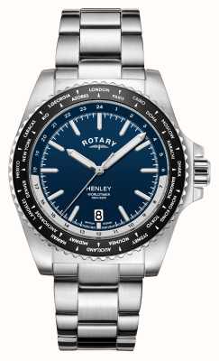 Rotary Henley | wereldtijd | blauwe wijzerplaat | roestvrijstalen armband GB05370/88