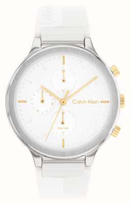 Calvin Klein Dames | witte chronograaf wijzerplaat | witte siliconen band 25200244