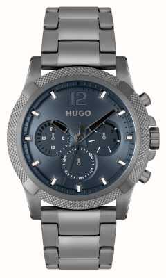 HUGO Heren #impress | blauw grijze wijzerplaat | roestvrijstalen armband 1530298