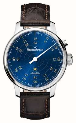 MeisterSinger Bell hora automaat (43mm) blauwe wijzerplaat / bruin leer BHO918G