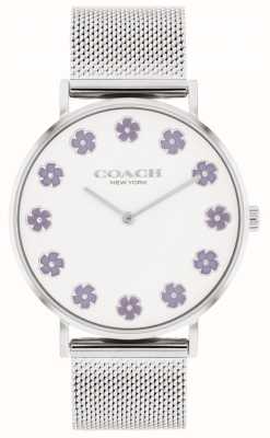 Coach Perry voor dames | witte wijzerplaat | paarse bloemen | stalen mesh-armband 14504100