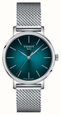 Tissot Everytime quartz dames (34 mm) turquoise wijzerplaat / stalen mesh-armband T1432101109100