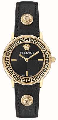 Versace V-tribute goud pvd plated / zwarte wijzerplaat / zwart leer VE2P00222
