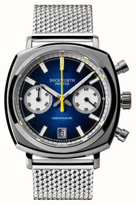 Duckworth Prestex Chronograaf 42 (42 mm) blauwe sunburst wijzerplaat / ex-display van roestvrij staal gaas D550-03-ST EX-DISPLAY