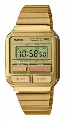 Casio Vintage retro digitale wijzerplaat / gouden pvd roestvrijstalen armband A120WEG-9AEF