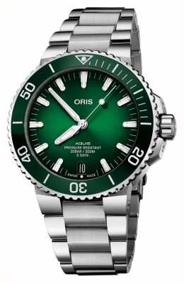 ORIS Aquis datumkaliber 400 automatisch (43,5 mm) groene wijzerplaat / roestvrijstalen armband 01 400 7763 4157-07 8 24 09PEB