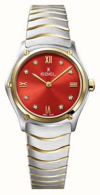 BEL Sport klassieke dame - 8 diamanten (29 mm) weelderige rode wijzerplaat / 18k goud en roestvrij staal 1216594