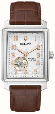 Bulova Sutton automatisch heren | zilveren wijzerplaat | bruine lederen band 96A268