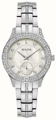 Bulova Fantoomkristal voor dames | parelmoer wijzerplaat | kristallen roestvrijstalen armband 96L291