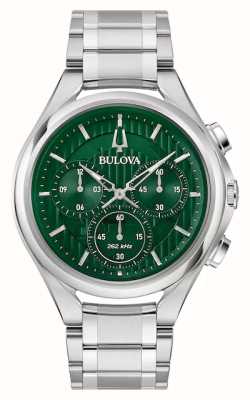 Bulova Curv-chronograaf voor heren | groene wijzerplaat | roestvrijstalen armband 96A297