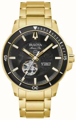 Bulova Marine ster heren | automatisch | zwarte wijzerplaat | goudkleurige roestvrijstalen armband 97A174