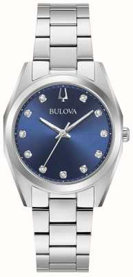 Bulova Dames landmeter | blauwe diamanten wijzerplaat | roestvrijstalen armband 96P229