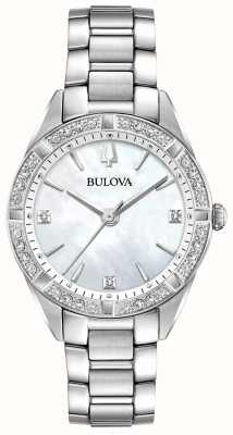 Bulova Klassieke sutton voor dames | parelmoer diamanten wijzerplaat | roestvrijstalen armband 96R228
