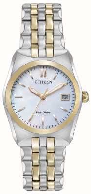 Citizen Dames | eco-drive | parelmoer wijzerplaat | tweekleurige roestvrijstalen armband EW2296-58D
