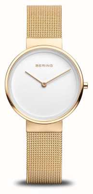 Bering Dames klassieke witte wijzerplaat / goudkleurige roestvrijstalen mesh-armband 14531-334