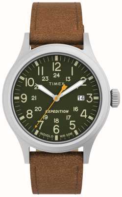 Timex Expeditie scout heren bruine leren band met groene wijzerplaat TW4B23000