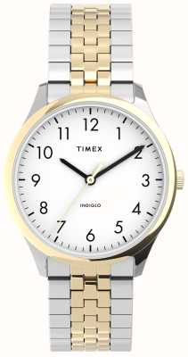 Timex Dames easy reader (32 mm) witte wijzerplaat / tweekleurige roestvrijstalen armband TW2U40400