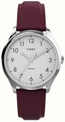 Timex Moderne easy reader dames witte wijzerplaat / bordeauxrode leren band TW2V36100